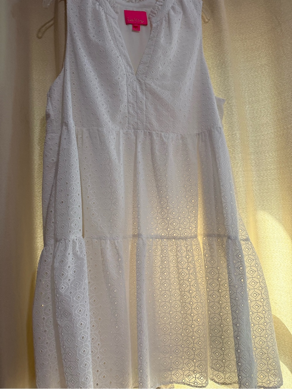 Lilly Pulitzer Eyelet Tiered V-Neck Sleeveless Dress - White